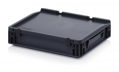 ESD Antistatic Euro Container Boxes with hinged lid - 40 x 30 x 9 cm (L x W x H) - 666 ESD ED 43/75 HG